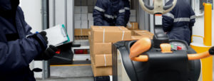 Picking up package boxes in a loading area