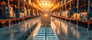 Box coming down the line in a warehouse