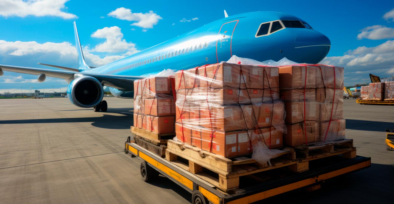 Plane next to large shipment